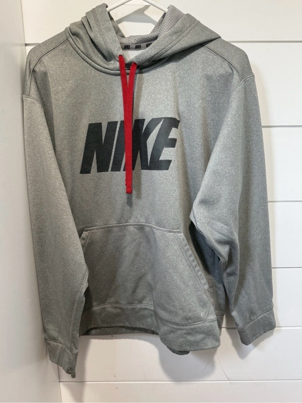 Nike Gray Pullover Hoodie with Red Drawcord